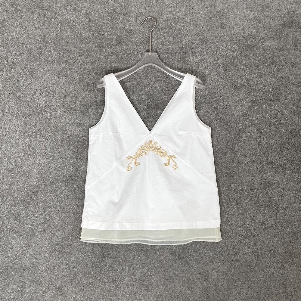 Beaded Organza Patchwork Sleeveless Top & Lace Midi Skirt - Spring/Summer Collection