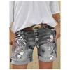 Pantaloncini di Jeans Elasticizzati da Donna a Vita Alta Taglie Forti con Stampa a Bottoni