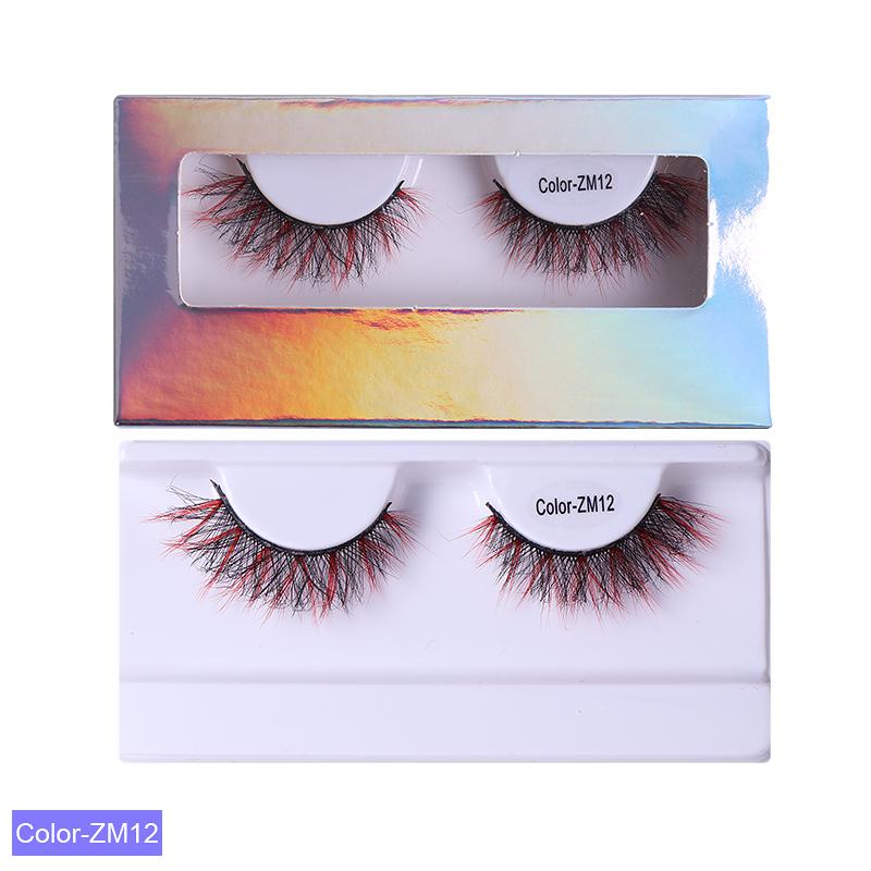 3D 6D Fluffy False Color Eyelashes Natural Full Strip Colored Makeup Cosplay Faux Mink Eyelashes