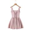 Damen Schnür-Schmal geschnittenes Knitter-Spaghetti-Trägerkleid - Frühling Europäischer/Amerikanischer Stil in Rosa und Cremeweiß.