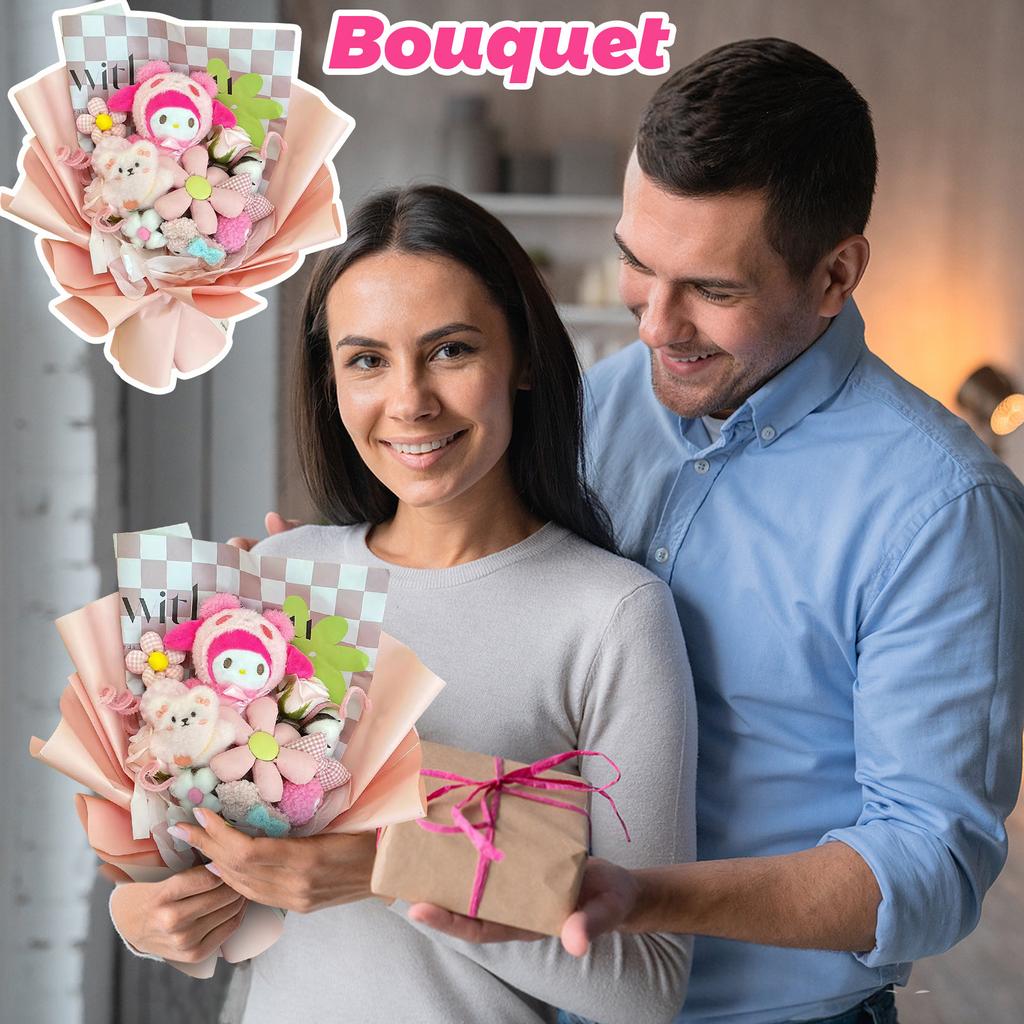 Plush Bouquet Doll, Hand-made Cartoon Plush Bouquet, Artificial Flowers & Plush Toys Birthday Wedding Graduation Valentine's Day Christmas Bouquet