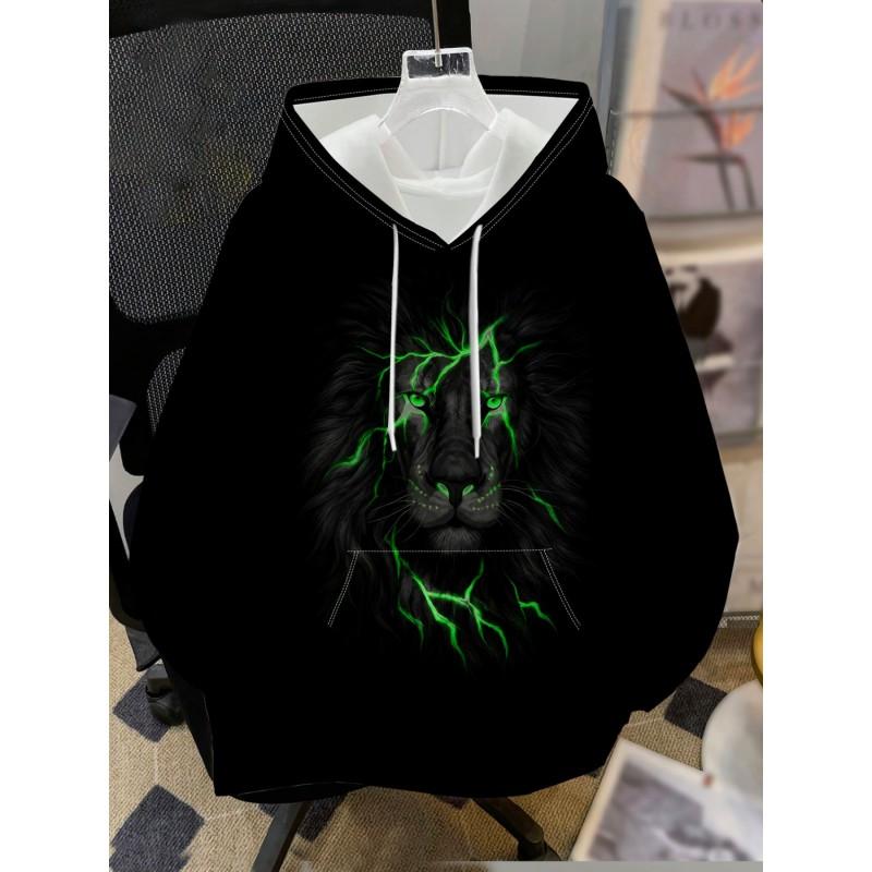 Mens Hooded Sweatshirt Soccer Print Breathable Loose Fit Casual Wear