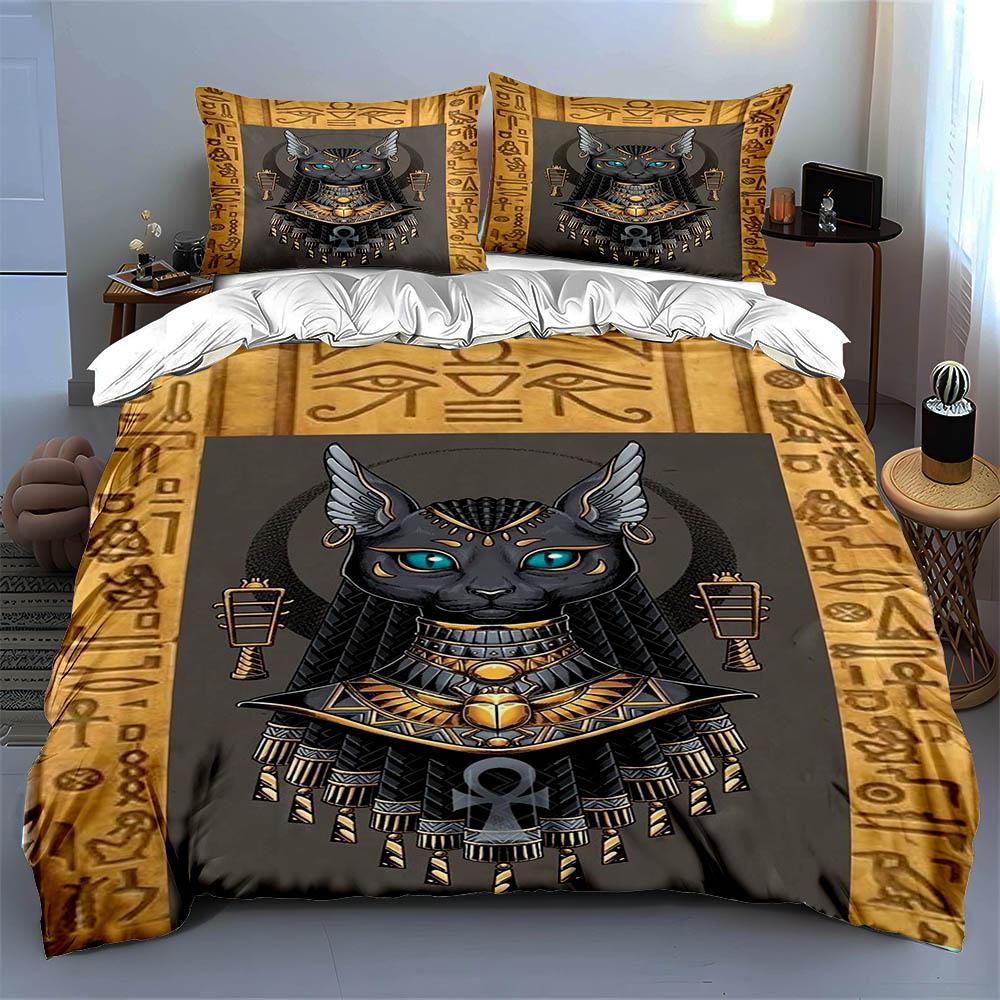 Egyptian-themed cat Bedding Duvet cover sets Duvet covers Pillowcases gifts (1 * Duvet Cover 2 * Pillowcases, without duvet insert)
