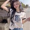 2025 New Loose Slimming Contrasting Short-Sleeved T-Shirt for Women's Summer Versatile and Beautiful Printed Top