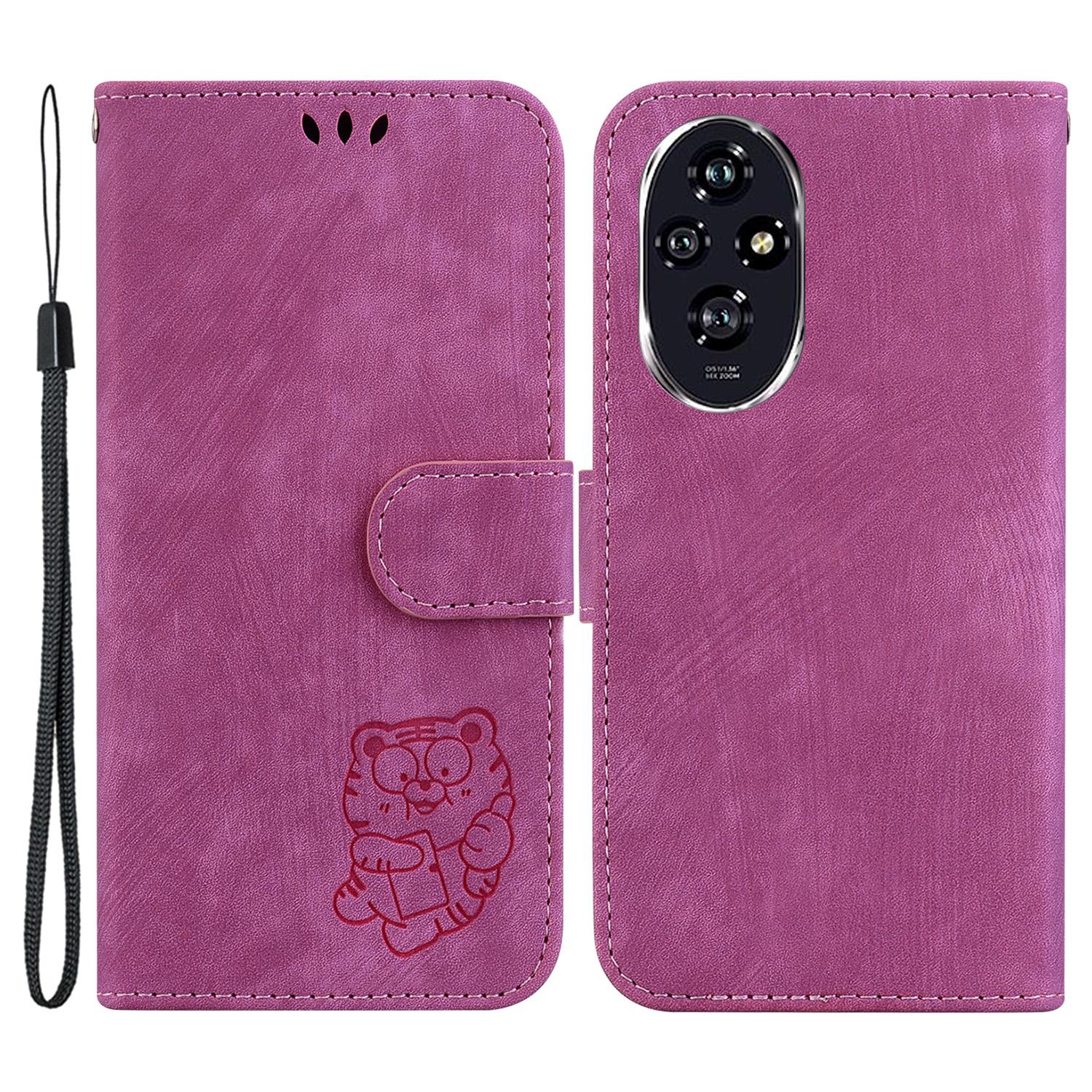

For Honor 200 5G Wallet Case Cute Tiger Imprint Leather Phone Cover Rose