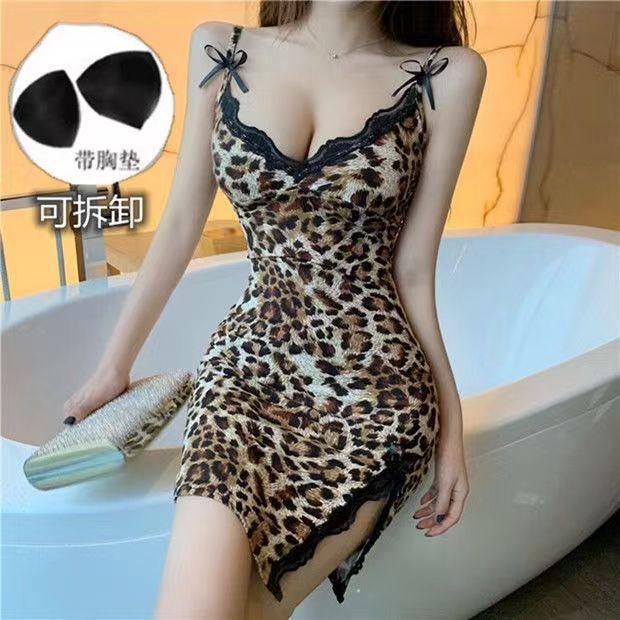 Sexy lingerie sexy leopard print suspender nightgown passion seduction lace bow sex suit summer flirting