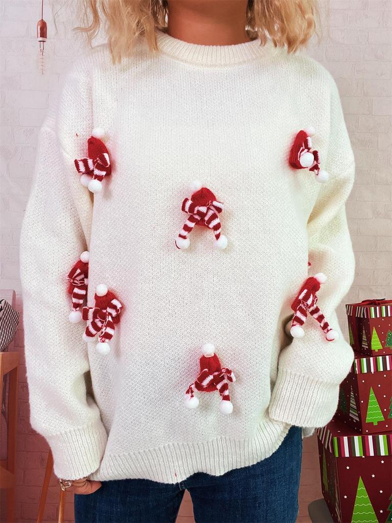 Herbst/Winter Patchwork Strickoberteil mit Schleife - Lässiger Stil für Damen zu Weihnachten & Neujahr.