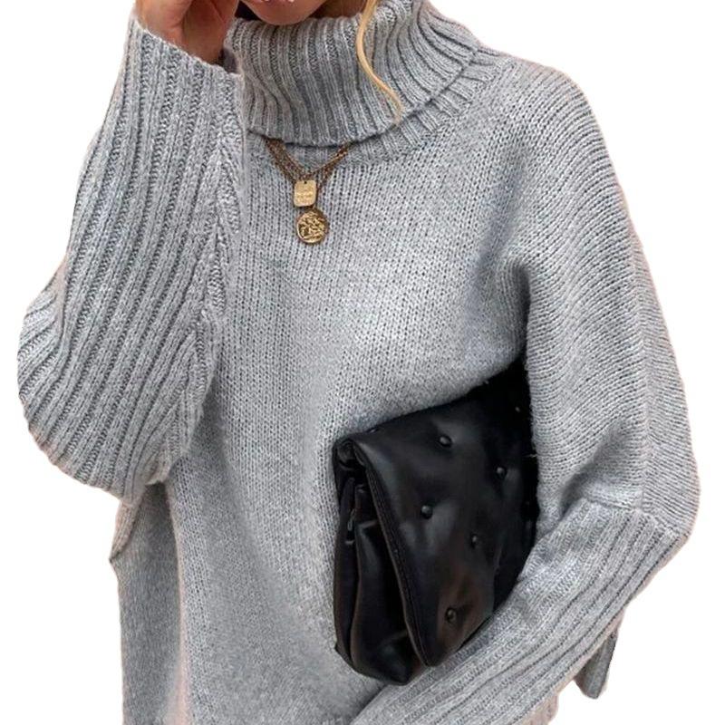 Fashion Women Winter Knitted Cloak Turtleneck Streetwear Sweater Ladies Casual Loose Bat Sleeve Knit Pullover