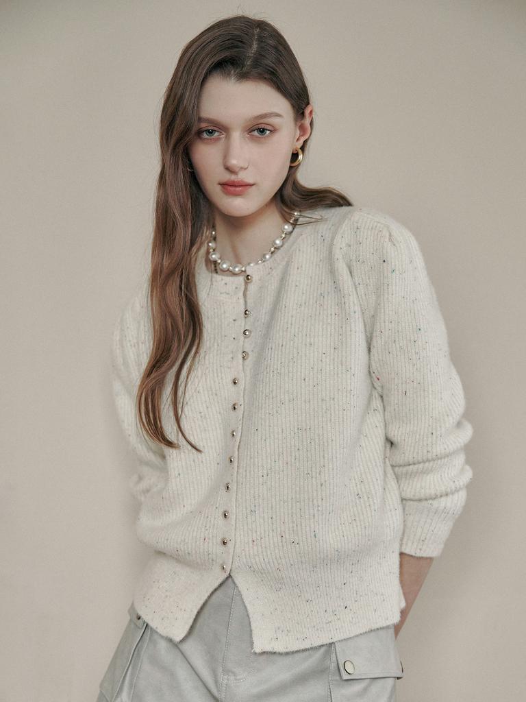 Maxza Sprinkle Button Round Neck Puff Cardigan