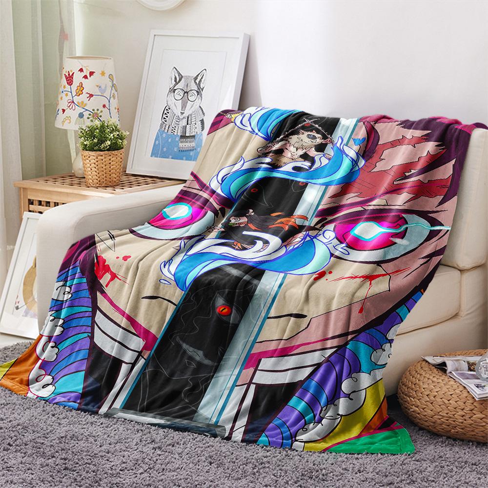1PC Demon Slayer Kimetsu No Yaiba Patterned Flannel Blanket Suitable For All Seasons For Home Decor Warmth And Comfort Gifts Holiday Present