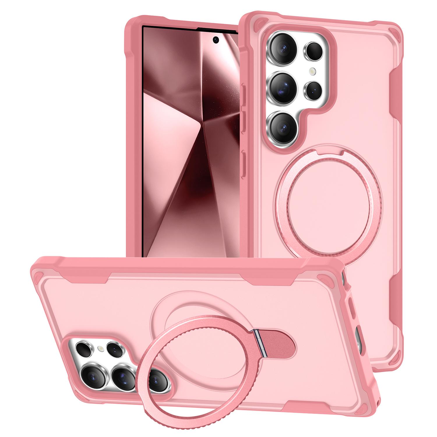 

Для Samsung Galaxy S24 Ultra Чехол Совместимый с MagSafe Подставка TPU+PC Противоударная Задняя Крышка для Телефона Pink