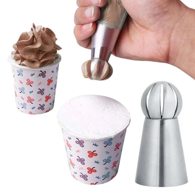 3pcs/set Stainless Steel Cupcake Sphere Ball Shape Icing Piping Nozzles Cake Decorating Tool Pastry Cream Spout for DIY Baking