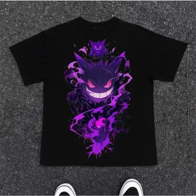 MINISO T-shirt imprimé Gengar de dessin animé Été Nouveau Unisexe Style Y2K Harajuku Coupe ample et décontractée Manches courtes Coton