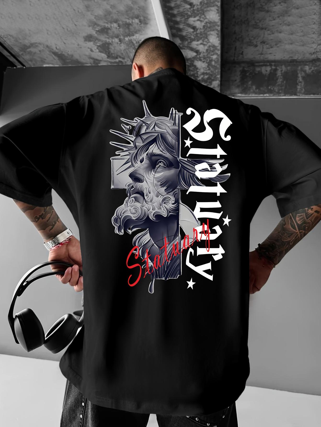 

2026 Summer Trendy Retro Statue Letter Pattern Printed TShirt Suitable for Urban Daily Wear Mens Shortsleeved Tshirt S