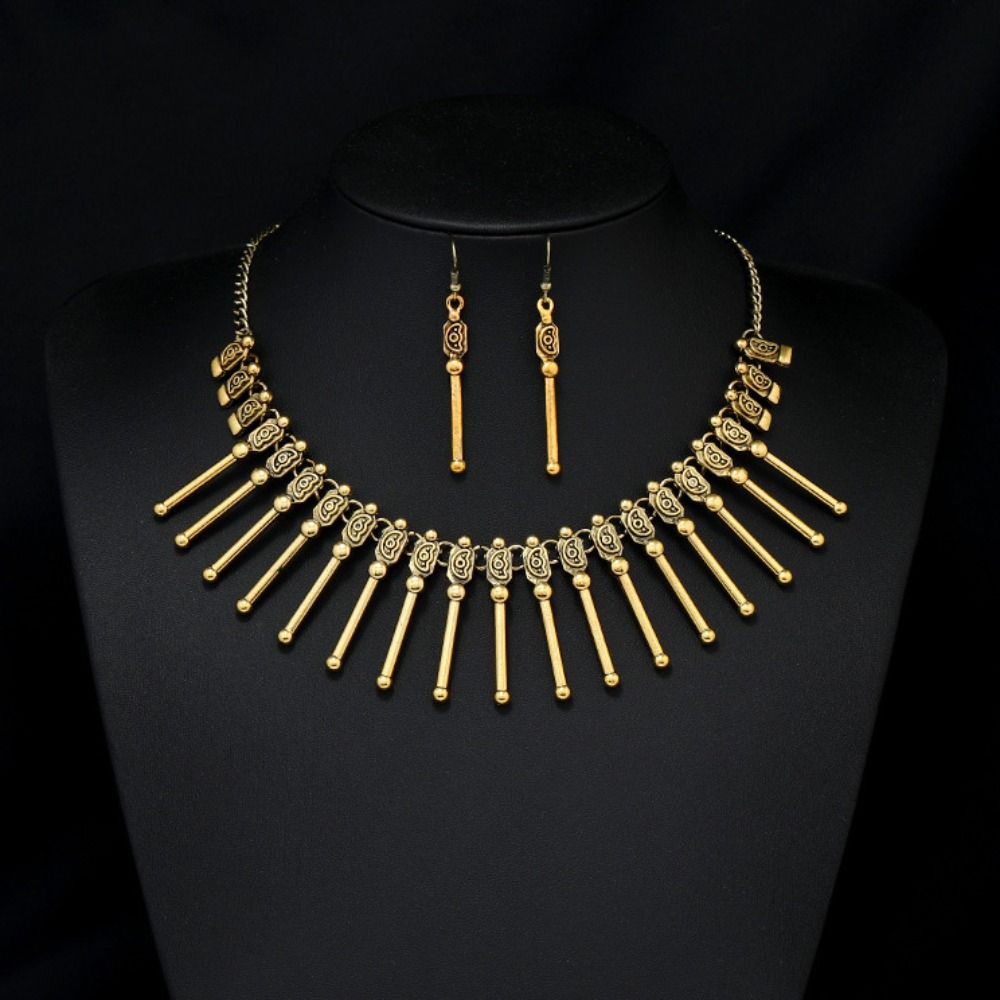 Vintage Bohemian Earrings Suit Gold Retro Clavicle Chain Personalized Ethnic Style Necklace  Party