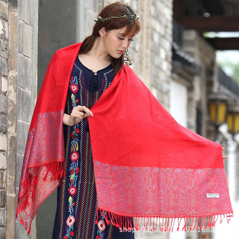 Ethnic Style Cashew Scarf Air Conditioner Large Shawl Scarf Dual-Purpose Jacquard Fringed Spring And Summer Long Cotton Scarf Women