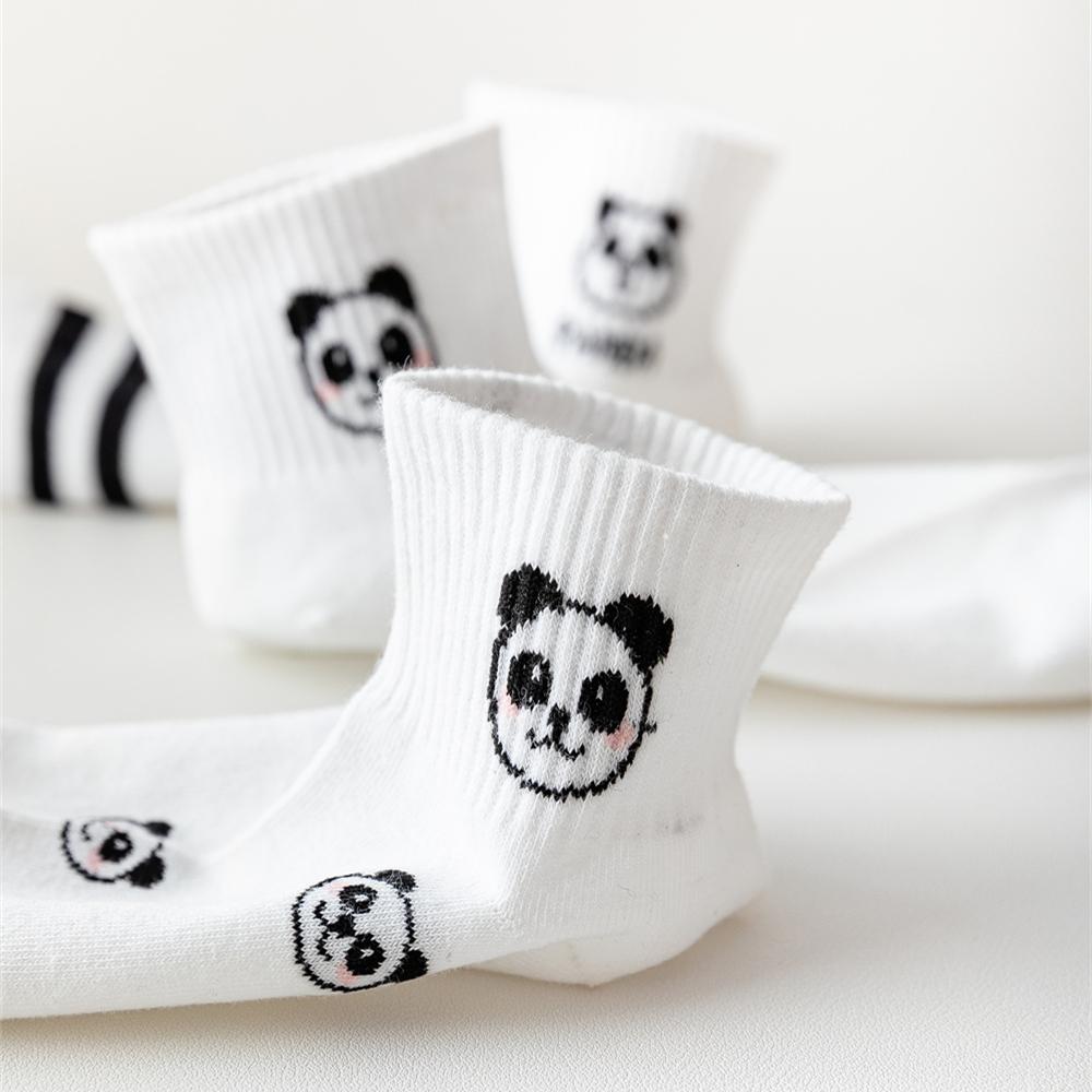 Girls Cute Panda Face Funny Short Ankle Socks White Casual Summer Spring Two Stripes Soft Cotton Women Sokken Sport Gift
