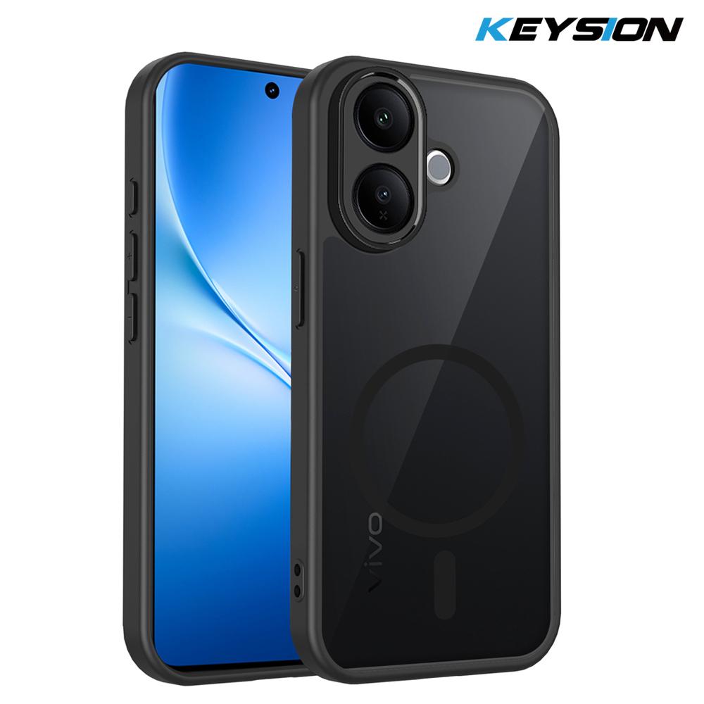 

KEYSION Magnetic Phone Case for VIVO V60 Lite 5G Soft Silicone+PC Matte Translucent Clear Shockproof Back Cover for IQOO Z10R 5G for IQOO Z10R чёрный