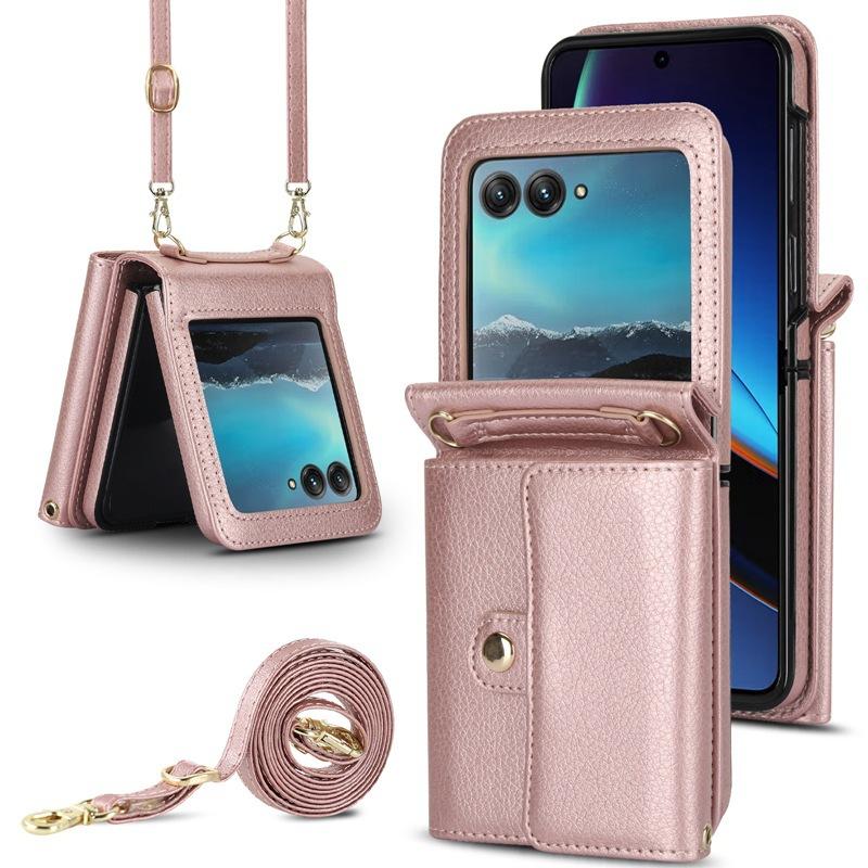 Geeignet für moto Razr 70 Handy-Lederhülle, faltbarer einfarbiger Rucksack, Samsung Z Flip8 Klapphülle mit Kartensteckplatz Hülle 6