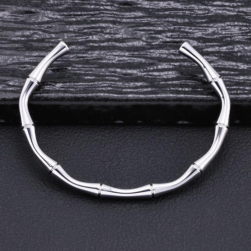 Half-Open Bamboo Joint Mobius Strip Bracelet, Stainless Steel Fashion Wristband for Women