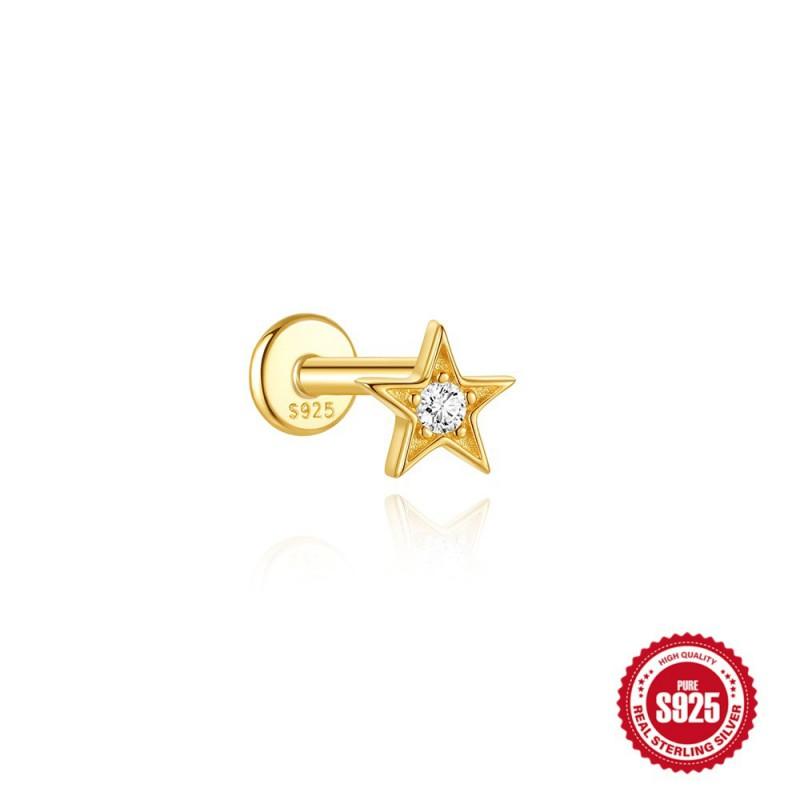 Sterling Geometric Stud Earrings With Zircon Accents Threaded Flat-Top Ear Piercing Jewelry Women Men