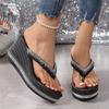 Fashion Comemore Summer Wedge Thick Bottom Flip-flops Fashion Women Shoes Rhinestone Casual Versatile Ladies Platform High Heel Slippers