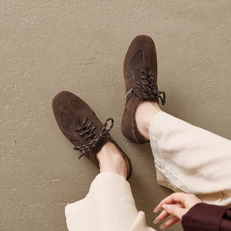 Krazing Pot Nubuck Round Toe Increased Lace Up Spring Autumn Shoes Big Size 41 Lace Up Women Leisure Shoes