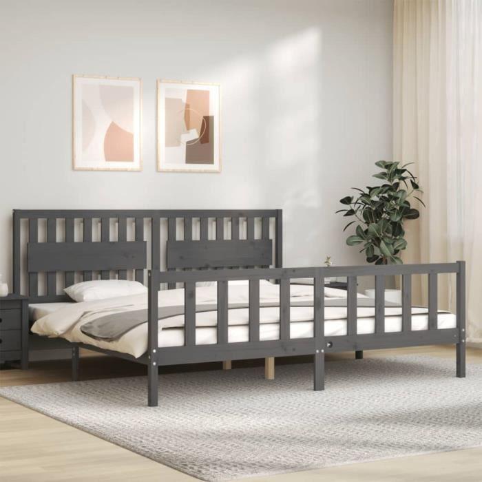 VidaXL Cadre de lit avec tête de lit gris 200x200 cm bois massif 3192448