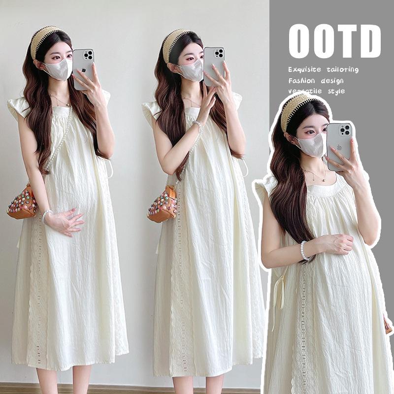 Maternity Summer Lace Flutter Sleeve Dress L
