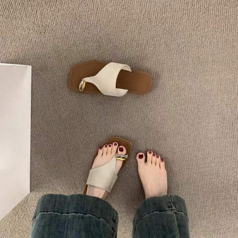 Fashion Flats Women Clip Toe Slippers Square Toe Sandals Flip Flops Casual Shoes Summer New 2025 Fashion Beach Slides Dress Sandalias