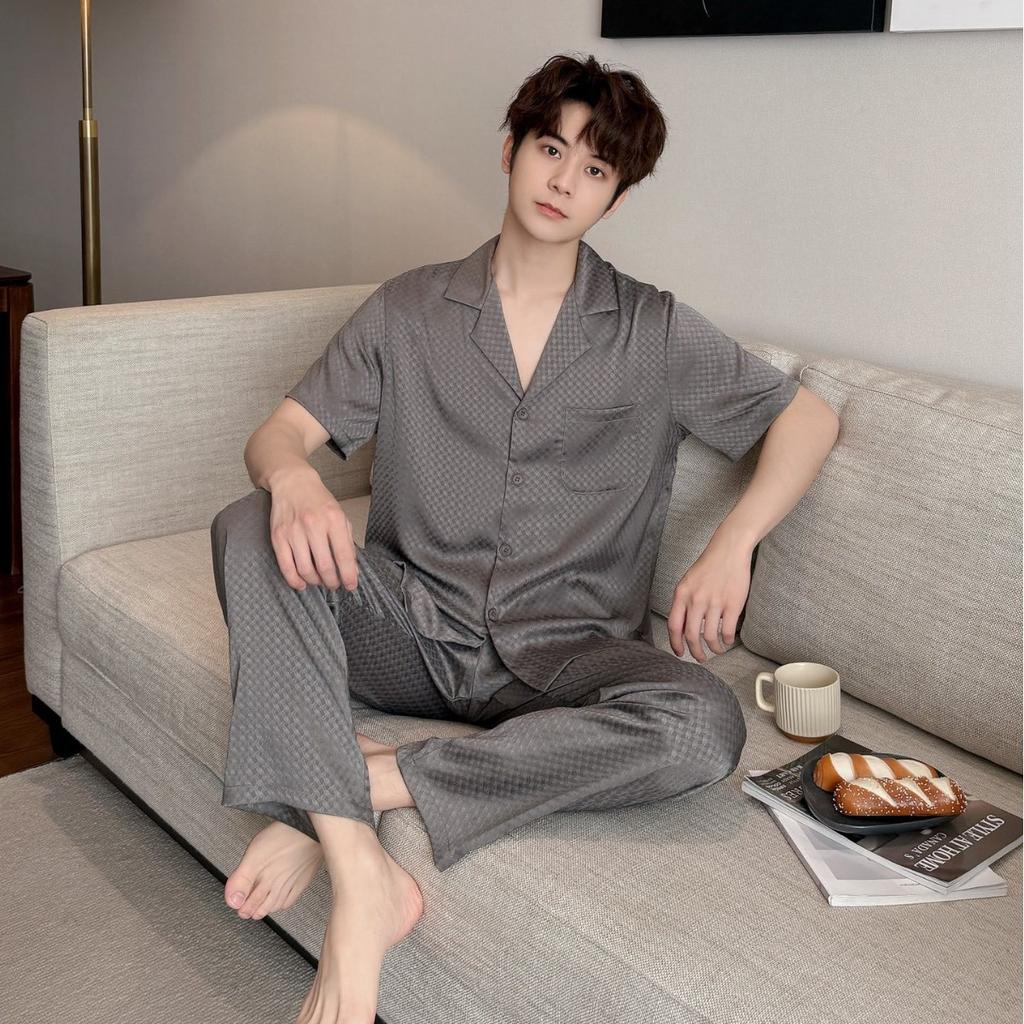 Ice Silk Pajamas Men's Chinese New Year Summer Long Short-sleeved Loose High-end Printed Loungewear Can Be Worn Outside