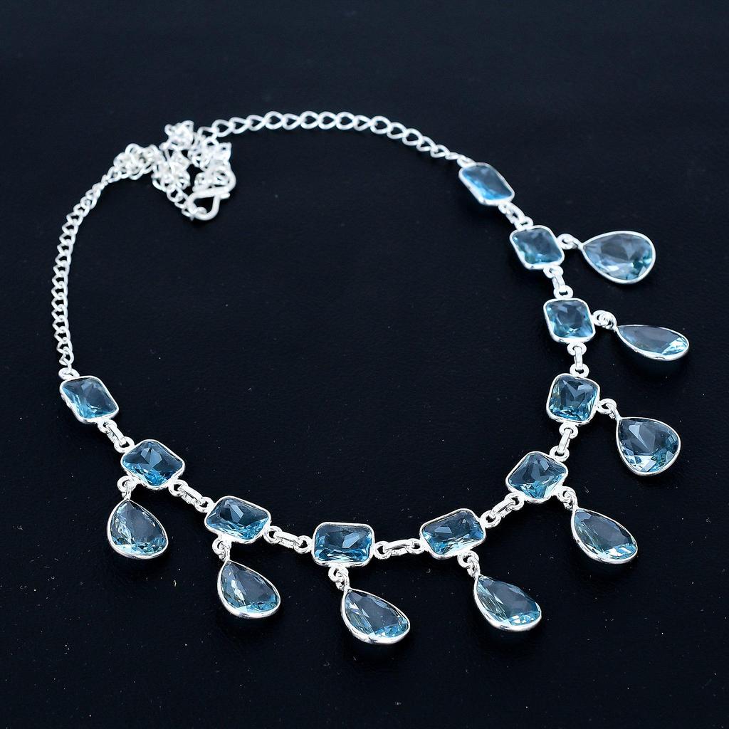 Aquamarine Heart Gemstone Necklace 925 Sterling Silver Necklace Aquamarine Necklace Bohemian Handmade Silver Necklace Gift For Birthday