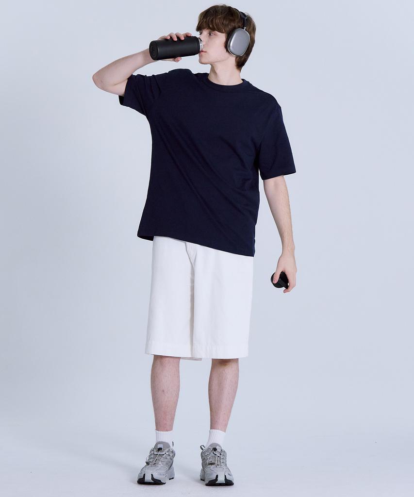 BASIC HOUSE Uni Relaxed Fit Round Neck Short Sleeve T-Shirt Navy Lats0105