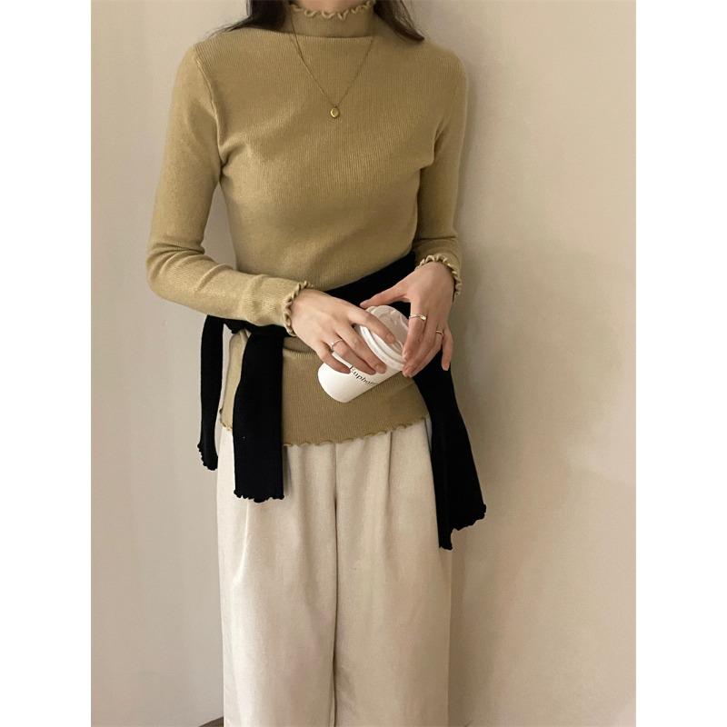 TIFICY Women's Fashion Casual Fall Winter Solid Color Print Long Sleeve Half Turtleneck Tops Women's Clothing Woolen Knitwear Sweaters