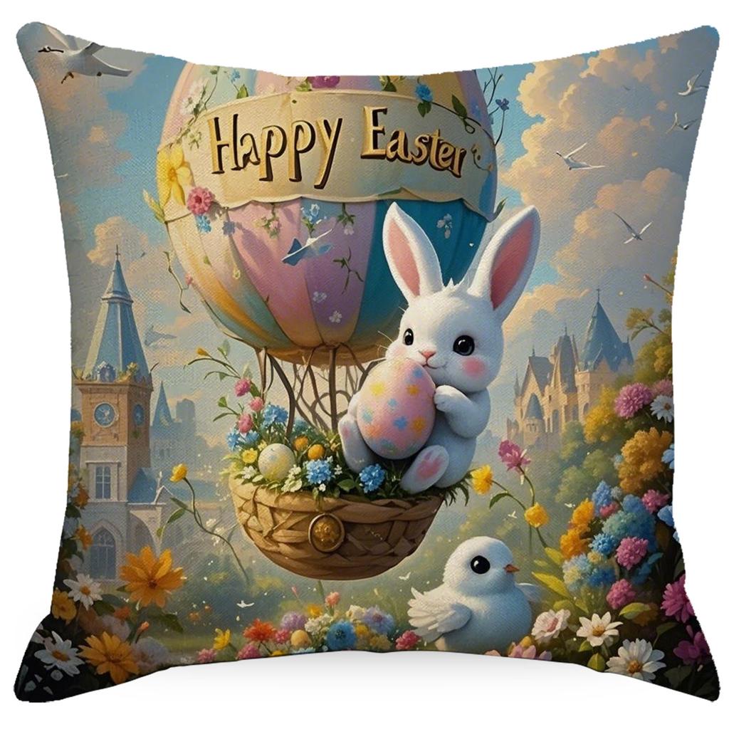 New Easter Pillowcase Watercolor Flowers Rabbit Home Pillow Cushion Cover