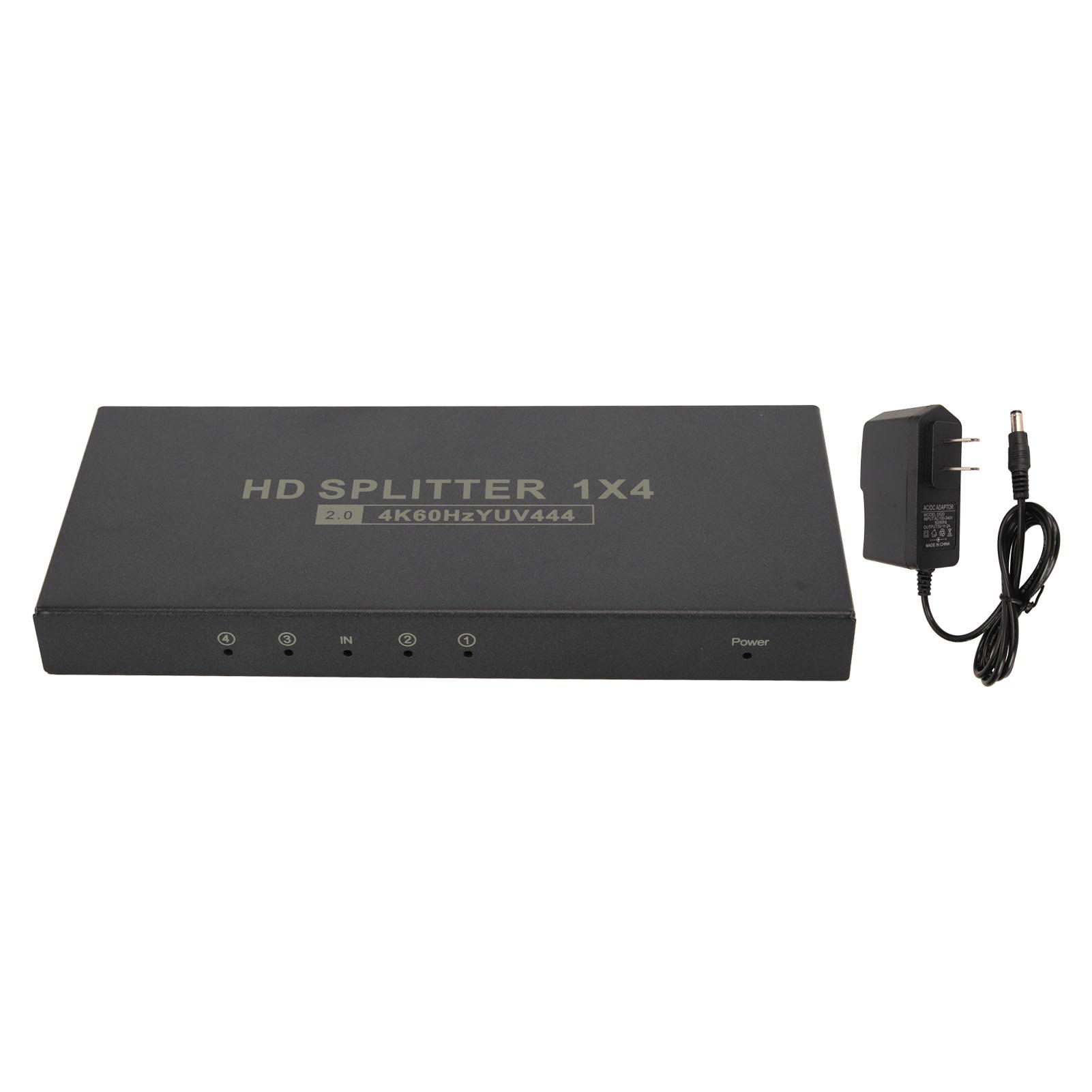 

HD Multimedia Interface 2.0 Splitter 4K 60Hz 1 in 4 Out 18Gbps HDCP2.2 RGB444 Duplicate Mirror US Plug
