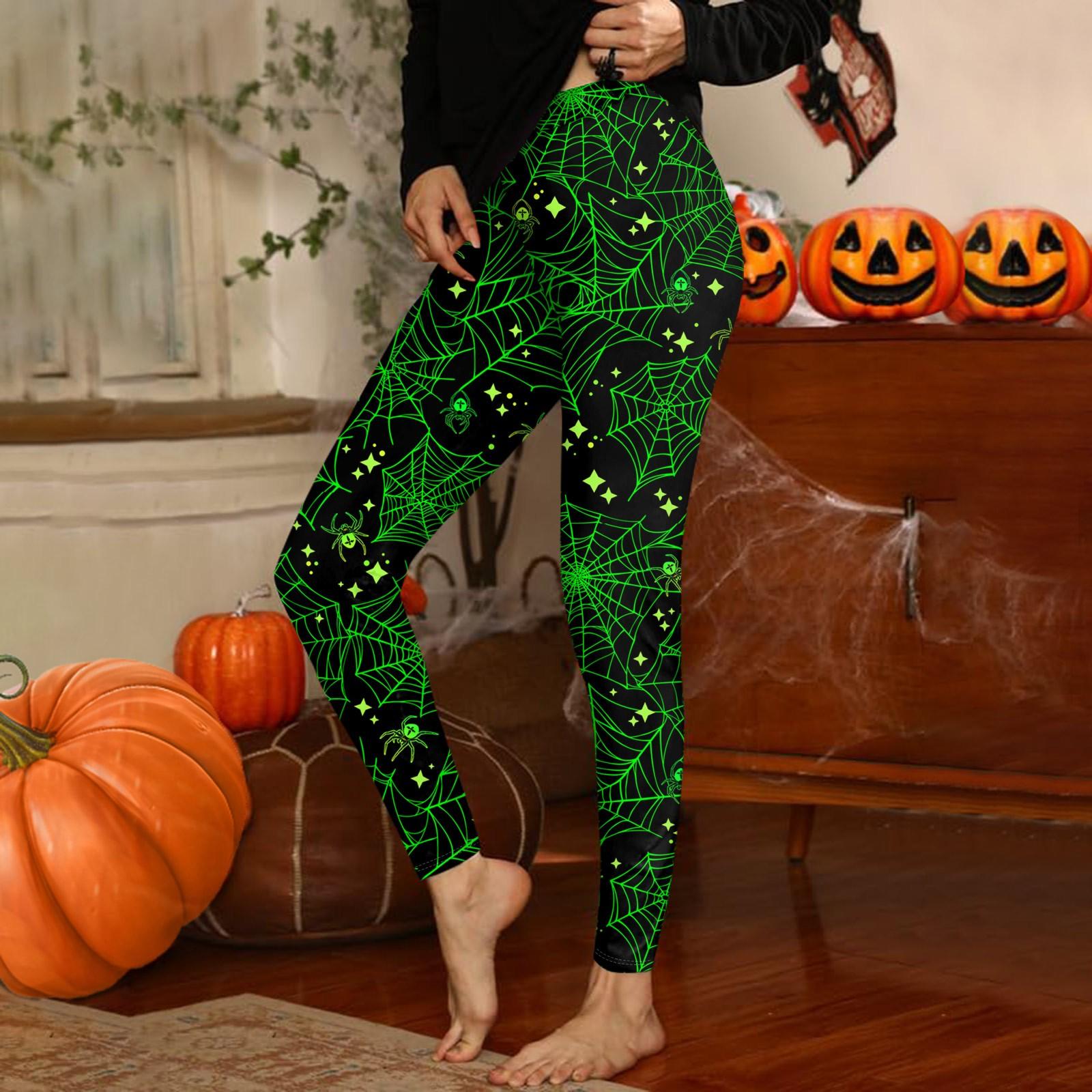

Женские брюки с эластичным мягким низом и принтом Хэллоуина, повседневные домашние спальные брюки L зелёный