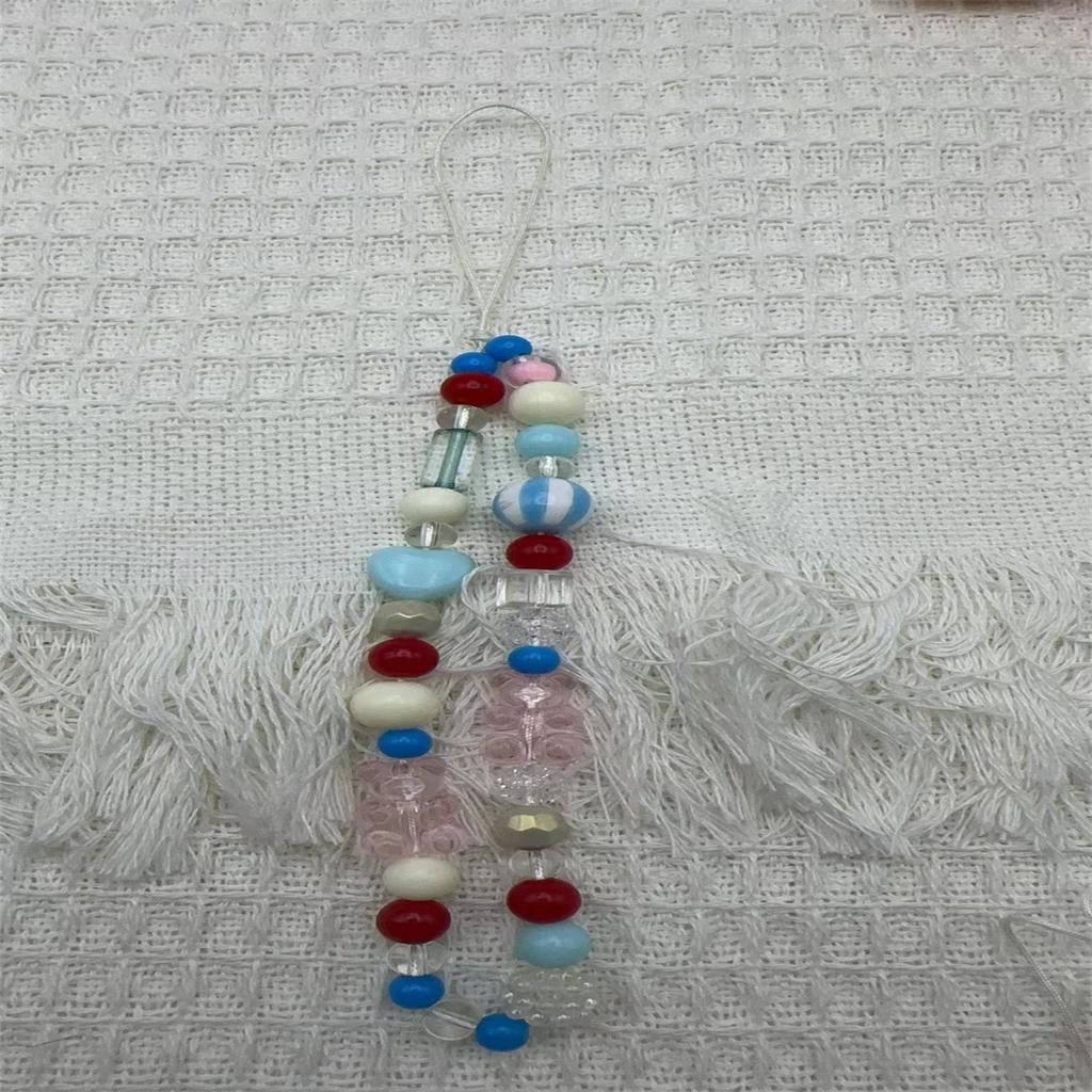 Cute 3D Pink Star Heart Beaded Phone Chain Charm Lanyard For iPhone Samsung Universal Anti-Loss Hanging Rope Jewelry