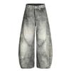 Mens Distressed Wide Leg Denim Pants With Deconstructed Patchwork Design Water Washed Gradient Effect Relaxed Fit