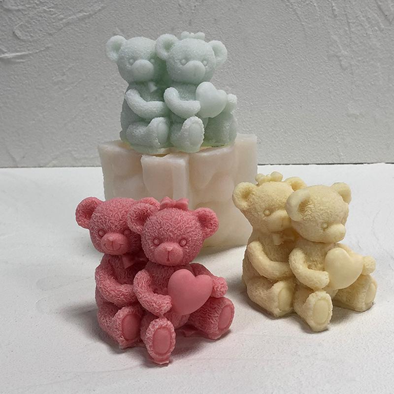 Forma Silikonowa na Świece Para Niedźwiedzi 3D Urocze Zwierzątko Mydło Gips Rzemiosło Narzędzia do Tworzenia Żywicy na Walentynki lub Prezenty Ślubne