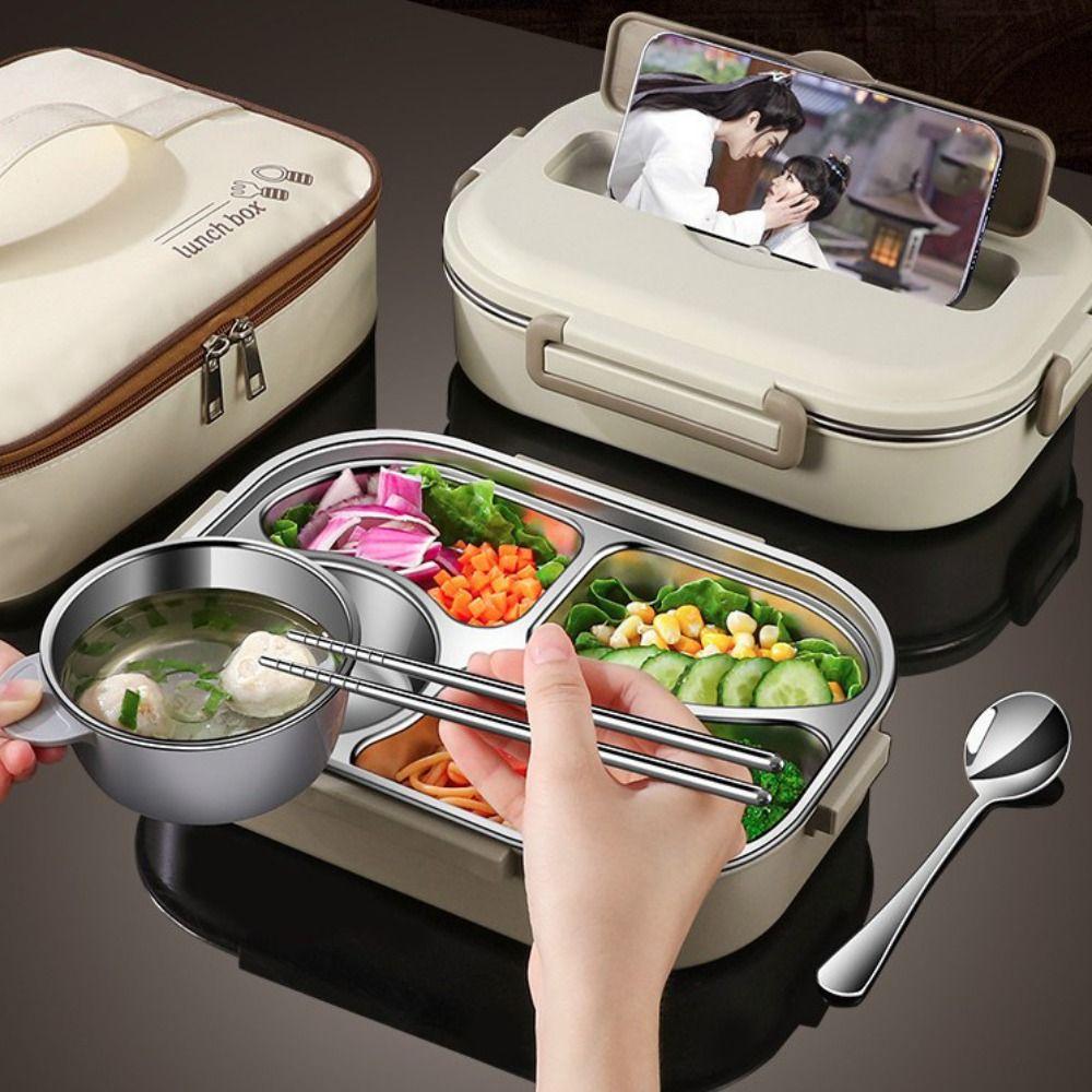 304 Stainless Steel Insulated Compartment Lunch Box Large Capacity Picnic Box  Microwaveable