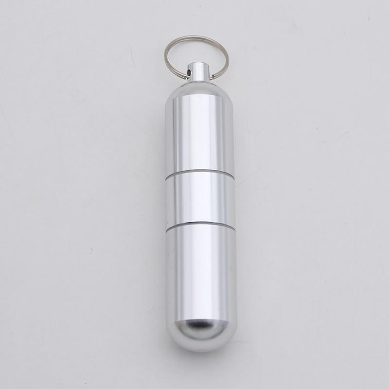 Capsule Shape Silver Aluminum Alloy Cigarette Box Waterproof Cigarette Case Pill Toothpick Capsule Holder with Keychain Mens Gif