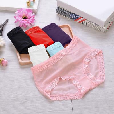 Kadın Seksi İç Giyim Orta Bel Şeffaf File Görünür Külot Bayan Dikişsiz Çiçek Dantel Kenarlı Slip