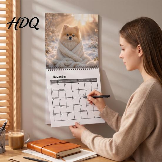 Wall Hanging Planner 2027 Pomeranians Calendar Cute Dog Square Monthly Spiral Binding Gift for Lovers 12 Month Home Office Lover Gifts Thick Paper
