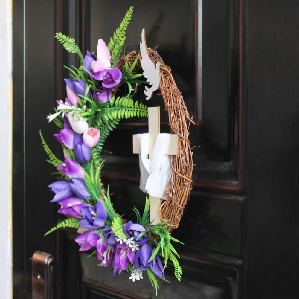 Artificial Rattan Ring Garland Faux Flowers Door Hanger Decorative Front Gate Wreath  Party Decor