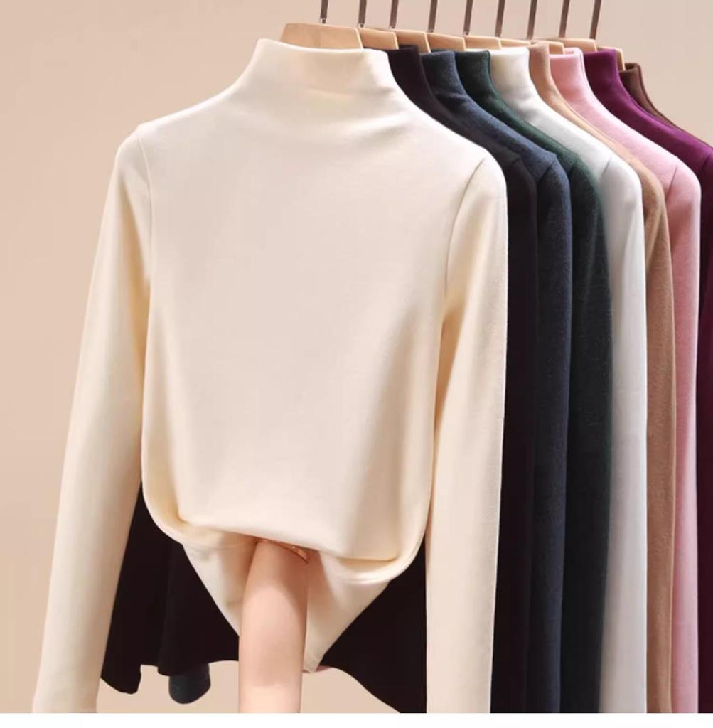 Women's Thermal Half-High Neck Brushed Long-Sleeve Base Layer Top for Autumn/Winter