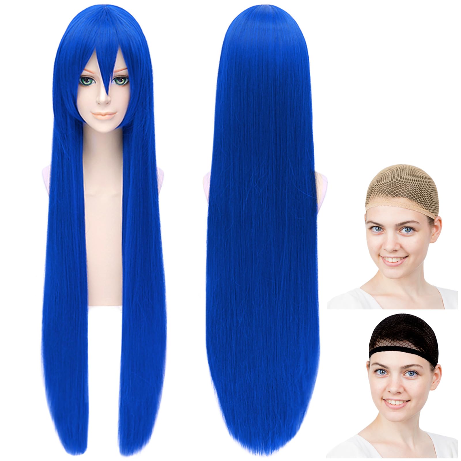 CaseEden Cosplay Wig, Full Wig, Heat Resistant, Silky Smooth, Straight, Long, 100cm, Blue Hair, WIG6018