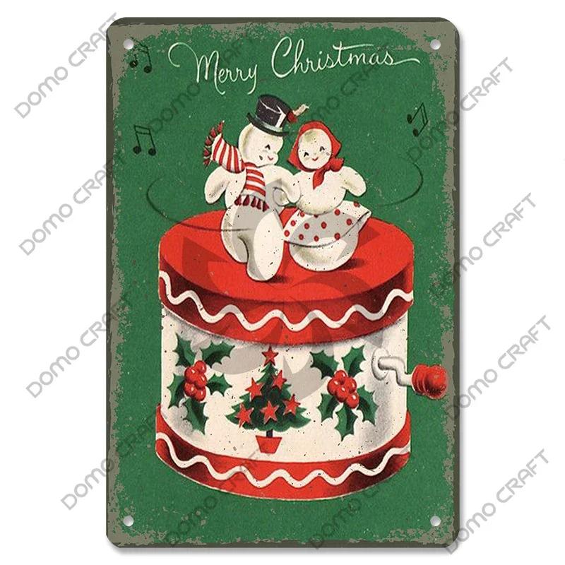 Merry Christmas Poster Vintage Metal Tin Signs Cakes Music Box Christmas Tree Metal Plaque Bakery Candy Shop Home Wall Decor