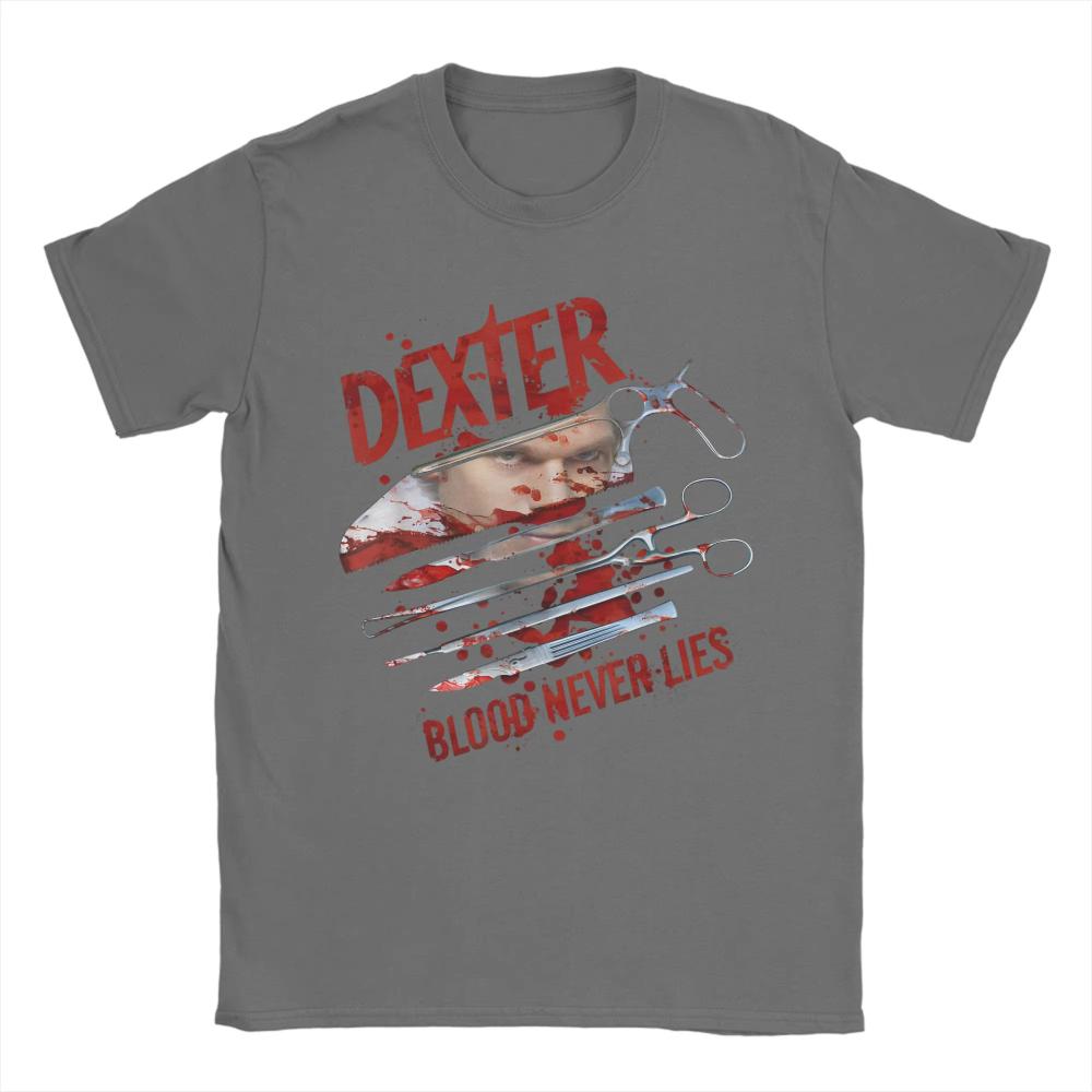 Blood Never Lies Dexter Morgan TShirts Horror Movie Fun Cotton Tee Shirt Round Neck Short Sleeve Men T Shirt Plus Size Clothing