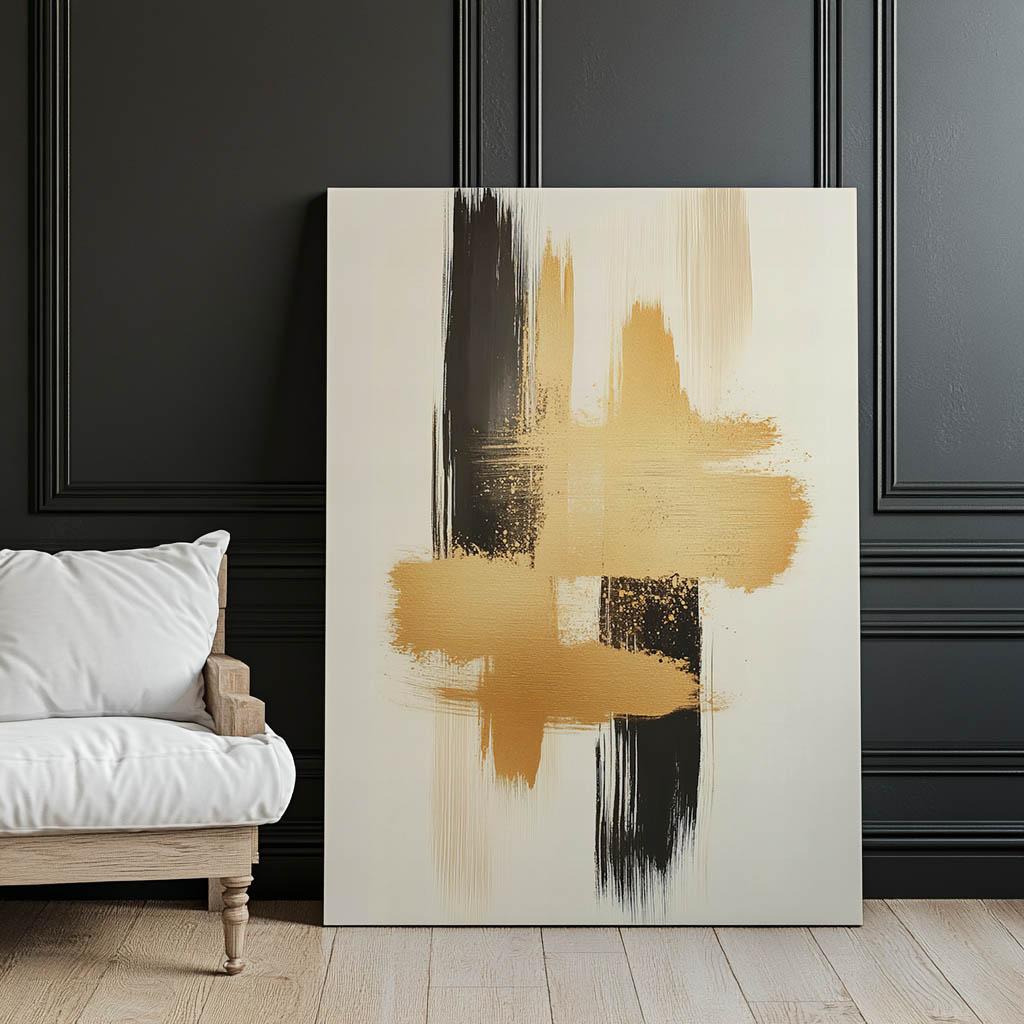 Kontrast Złota I Czerni Kontrast Złota I Czerni, 50X70 Cm, Rama Drewniana Ciemny Brąz, Papier Matowy 230 Gsm